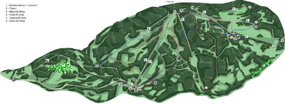 Карта трас комплексу на горі Тростян 